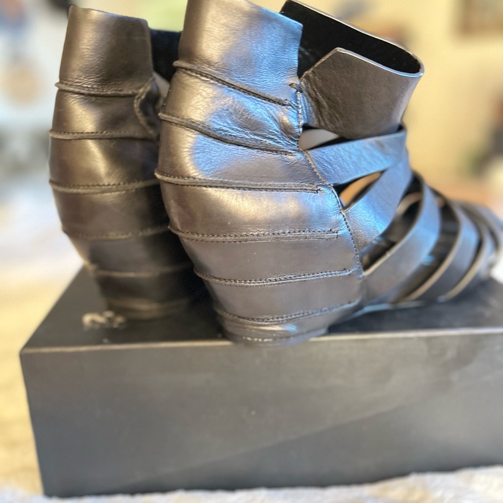 Camilla Skovgaard Black Genuine Leather Cage Lune Low Wedge Calf Boots Size 10US - Picture 7 of 14